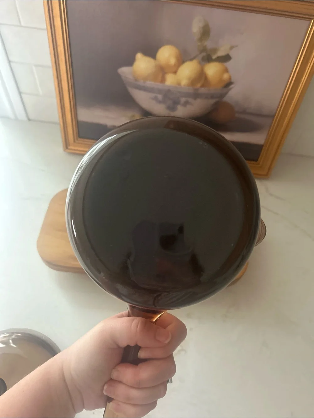 Vintage Vision Corning Amber Glass Saucepan Pot w/ Pyrex Lid Brown Cookware
